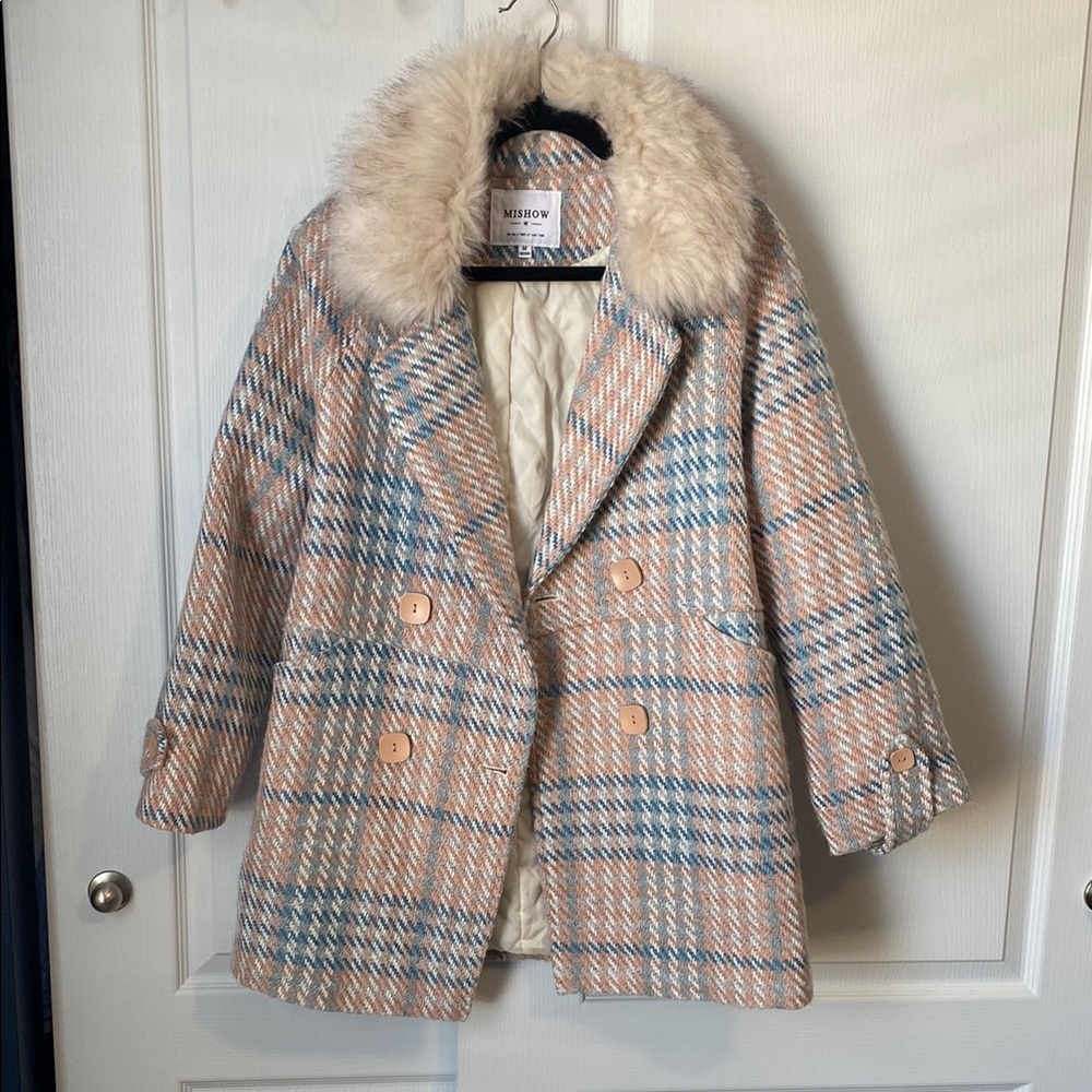 Missoni Women's Plaid Coat with Fur Collar